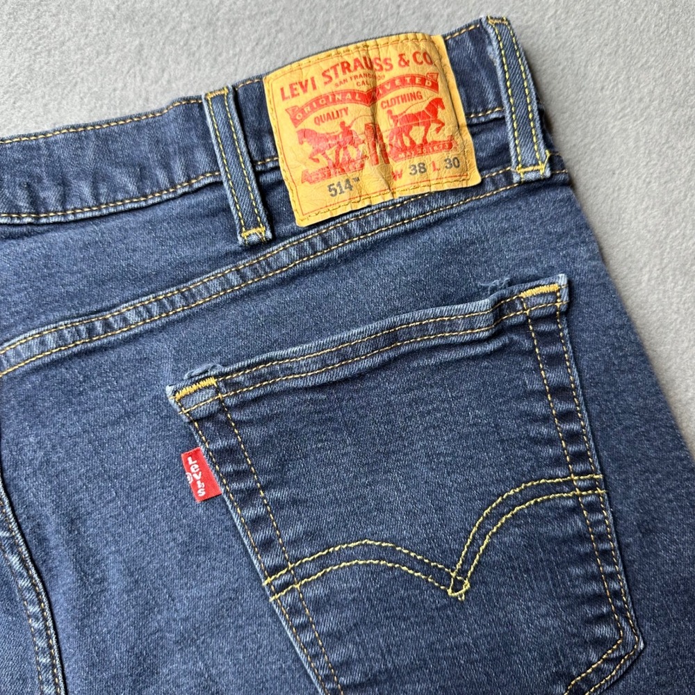 Levis 514 Straight Fit Mens 38x30 Dark Wash‎ Blue Stretch Denim Jeans 00514-1283 - Picture 6 of 13